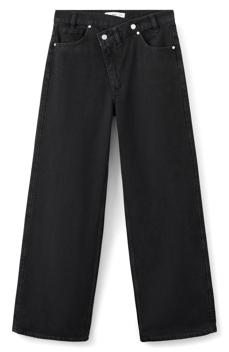 MANGO Asymmetric Button Wide Leg Jeans, Alternate, color, Black Denim