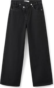 MANGO Asymmetric Button Wide Leg Jeans