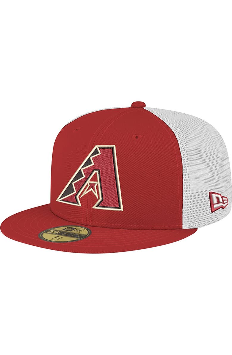New Era Men's New Era Red Arizona Diamondbacks Team Color 59FIFTY Trucker Fitted Hat, Main, color, 