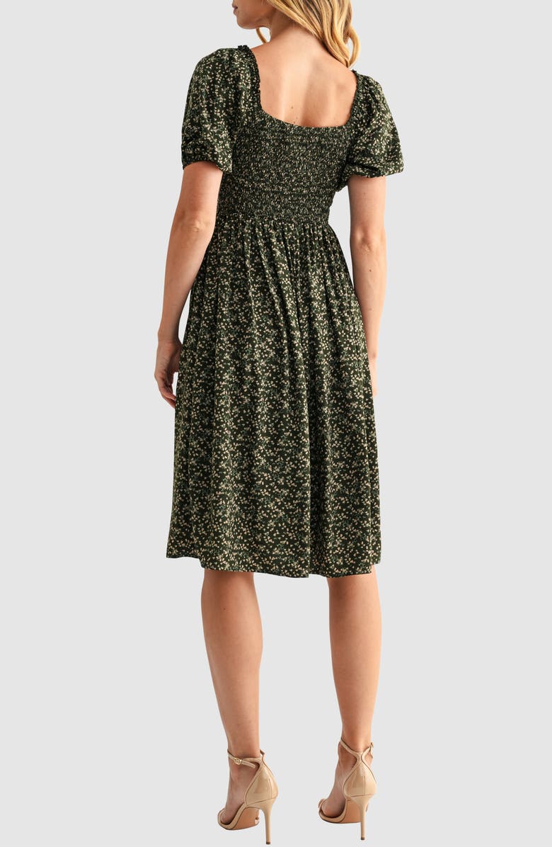 Puff Sleeve Lace Trim Midi Dress