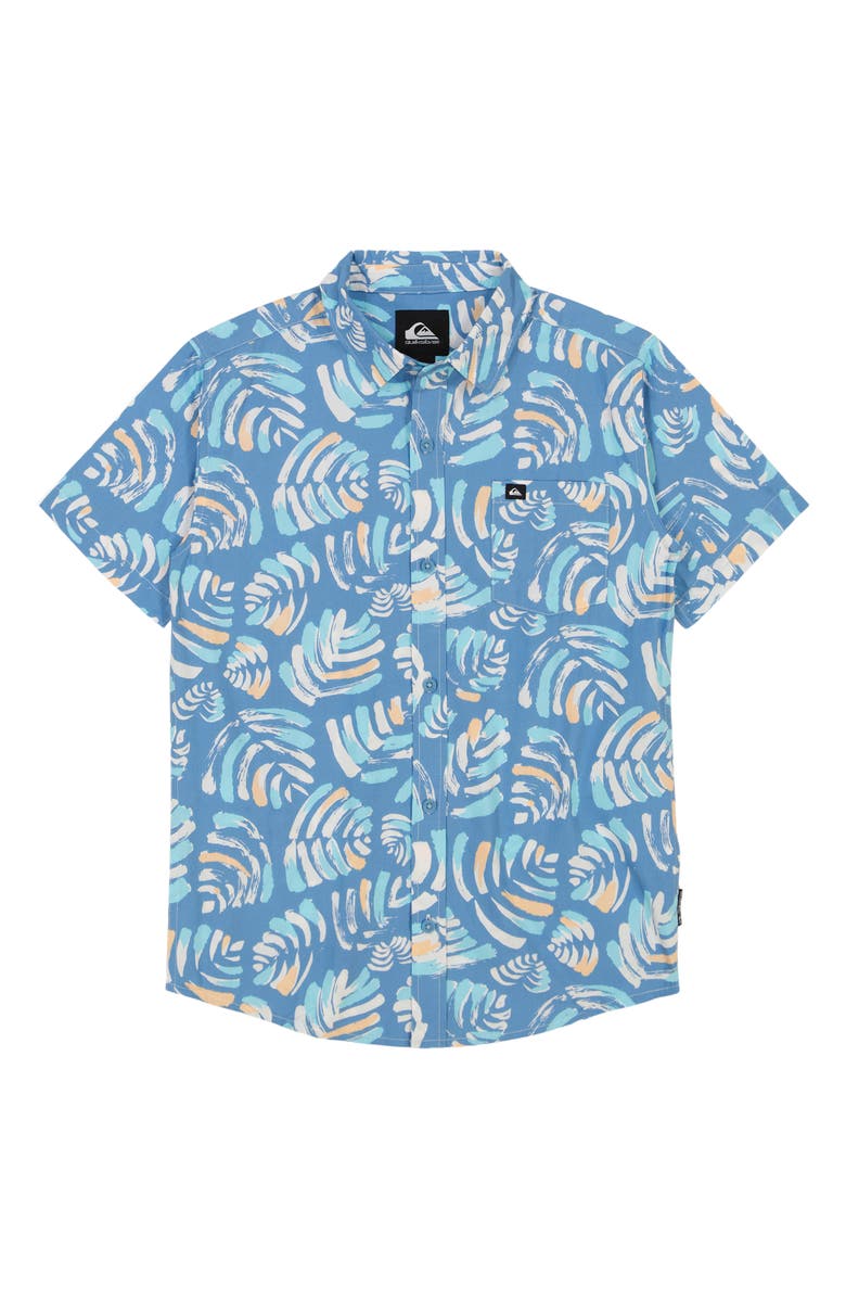Quiksilver Kids' Shades Classics Leaf Print Short Sleeve Cotton Button-Up Shirt, Main, color, 