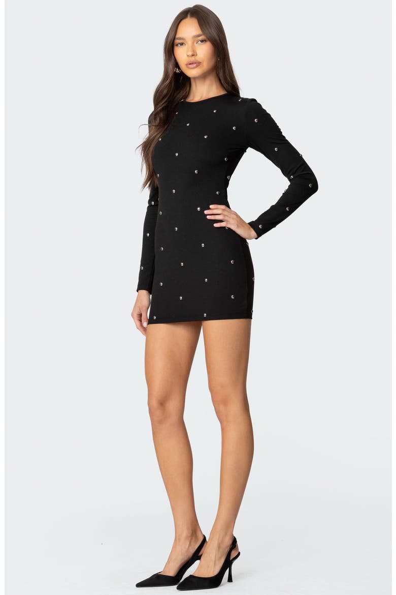 Solace Studded Long Sleeve Minidress, Alternate, color, BLACK