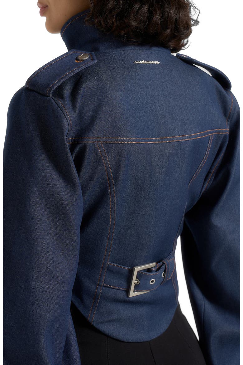 Solange Denim Tacked Sleeve Corset Jacket, Alternate, color, Polished Indigo