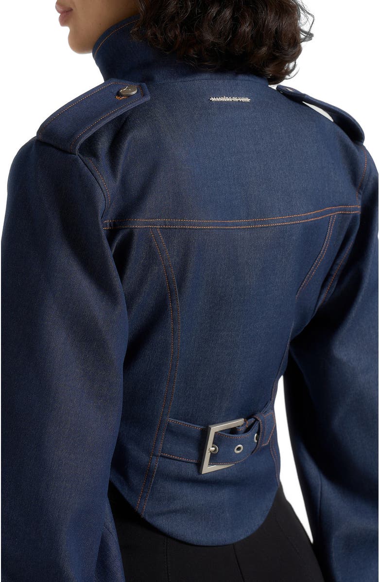 Manière De Voir Solange Denim Tacked Sleeve Corset Jacket, Alternate, color, Polished Indigo