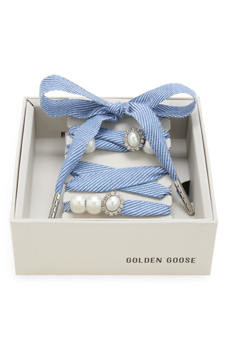 Golden Goose Skins Faux Pearl & Crystal Charm Shoelaces, Main, color, Denim Blue