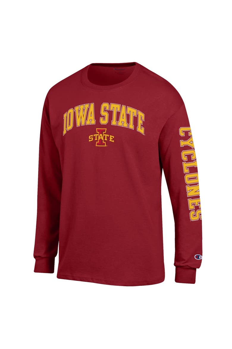Men's Champion  Cardinal Iowa State Cyclones Arch Over Logo 2-Hit Long Sleeve T-Shirt, Alternate, color, Cardinal