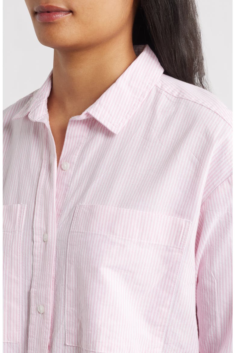 Everly Stripe Cotton Button-Up Shirt, Alternate, color, PINK CHIC