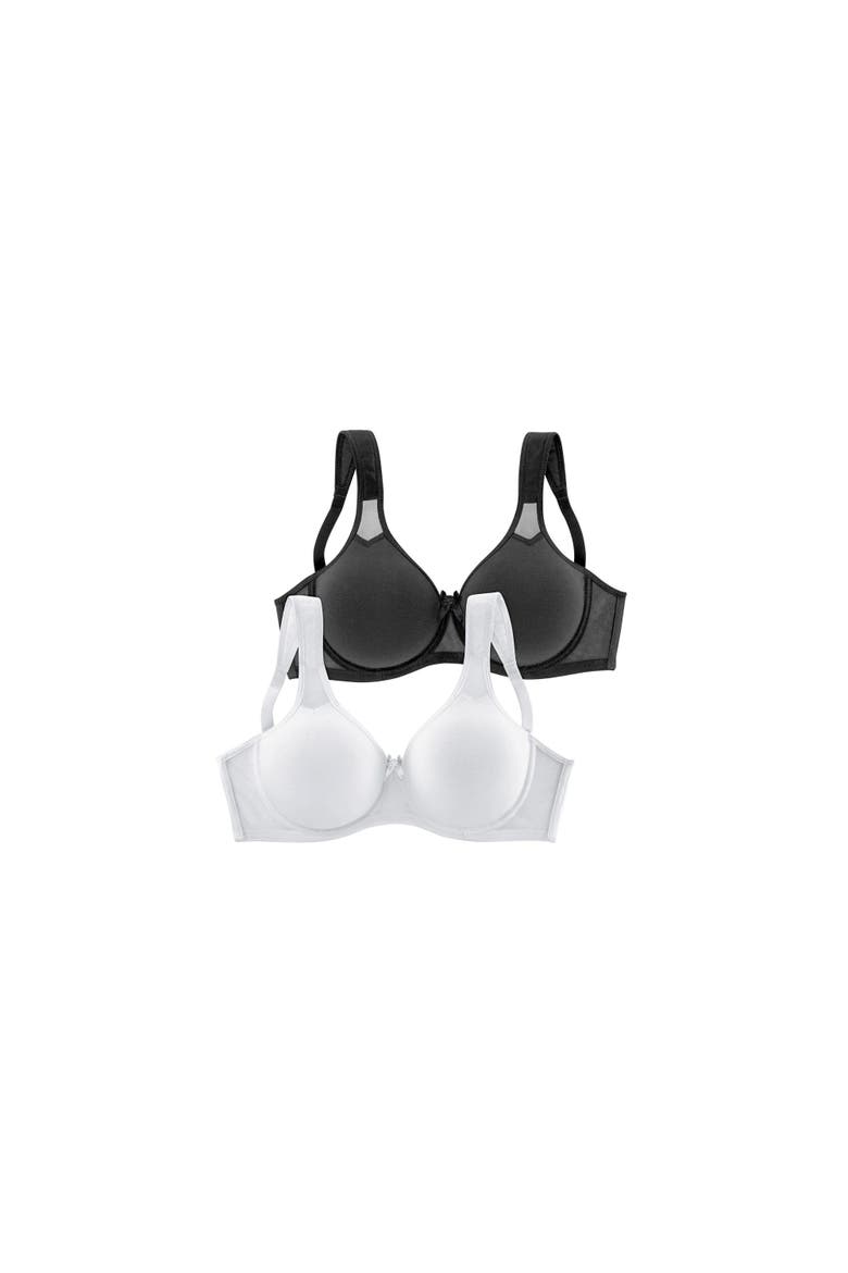 2 Pk Sheer Accent T-Shirt Bras, Alternate, color, Black & White