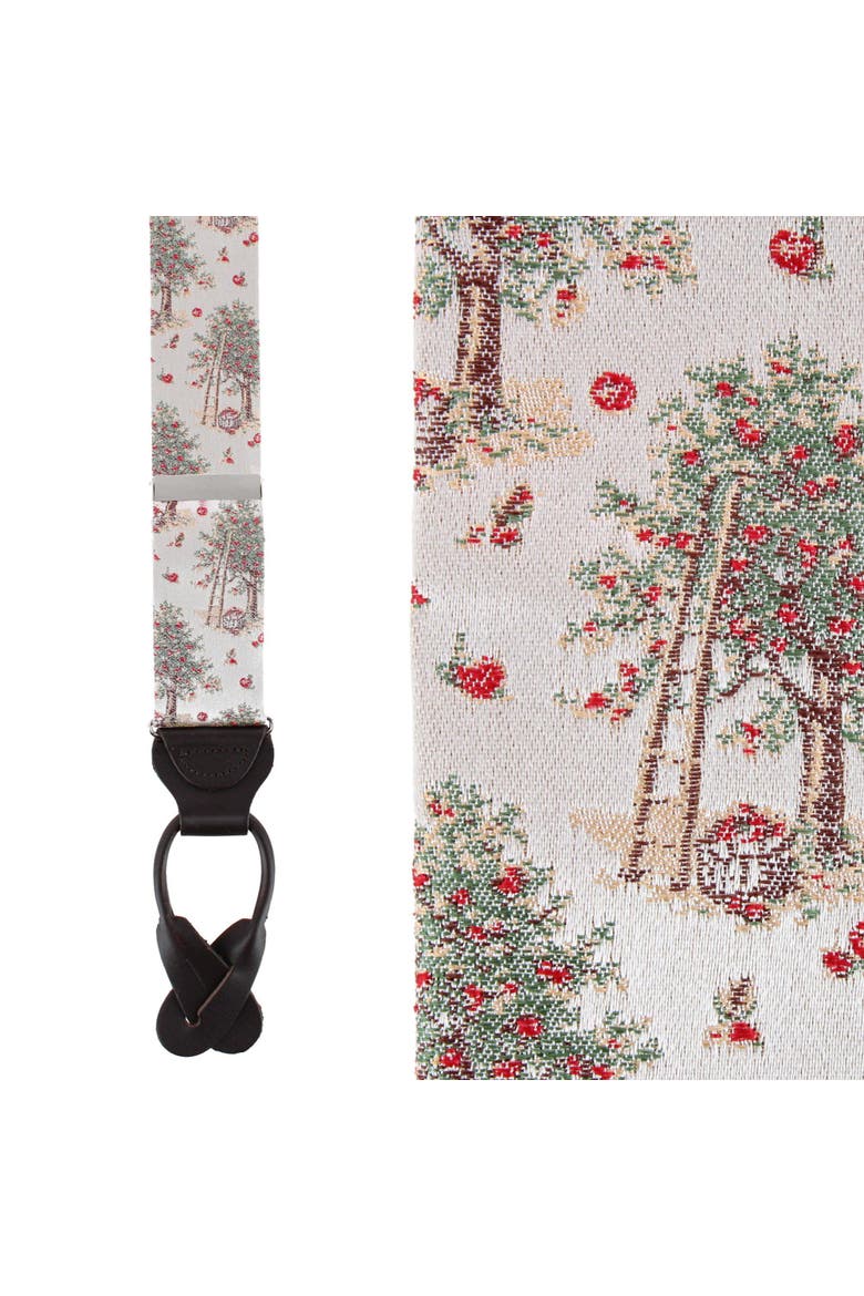 Fall Apple Orchard Silk Novelty Button End Suspenders, Main, color, Silver