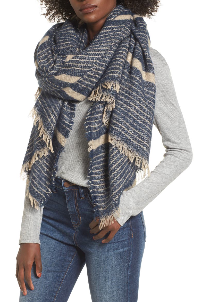 Stripe Blanket Scarf, Alternate, color, NAVY COMBO