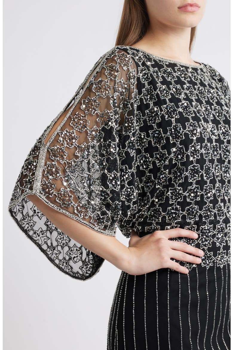 Beaded Mesh Gown, Alternate, color, BLACKSILVER 012