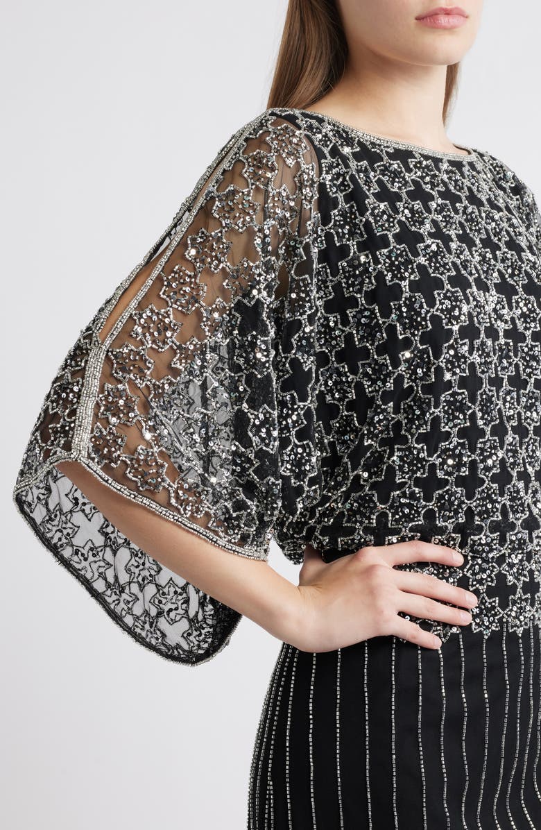 Pisarro Nights Beaded Mesh Gown, Alternate, color, Blacksilver 012