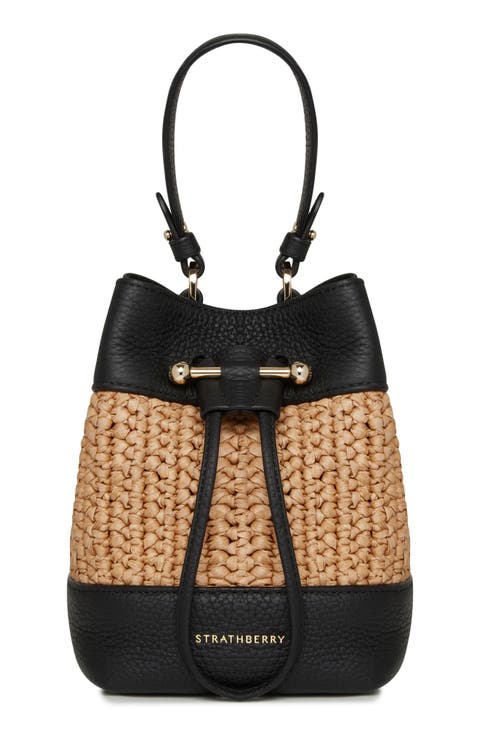 Lana Osette Raffia & Leather Bucket Bag