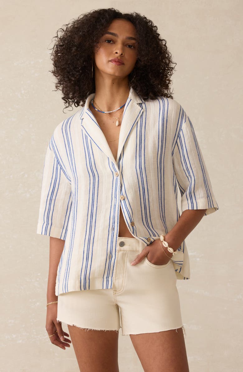 Faherty Palma Stripe Linen Camp Shirt, Alternate, color, Sail Away Stripe