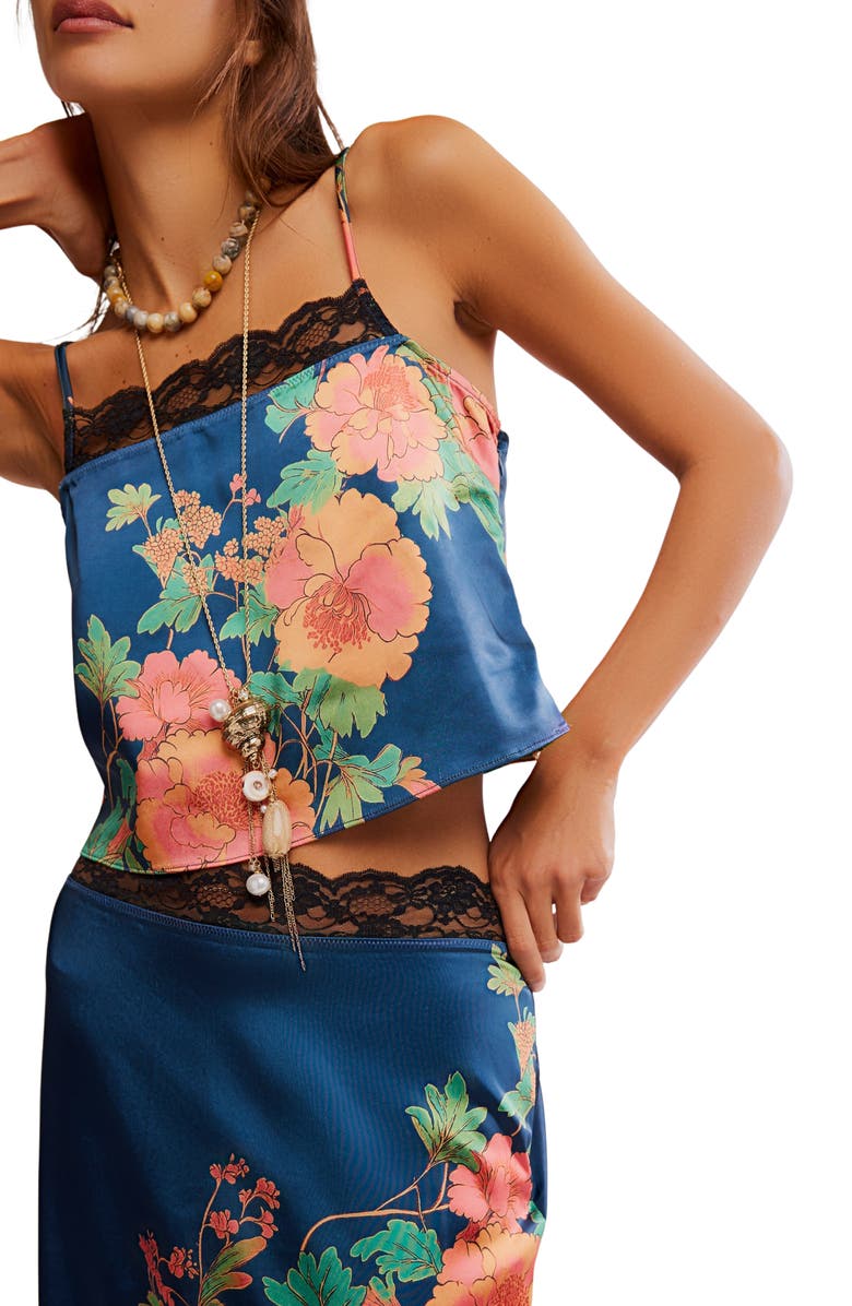 Free People Salvatore Floral Lace Trim Camisole & Midi Skirt Set, Alternate, color, Reflecting Pond Comb