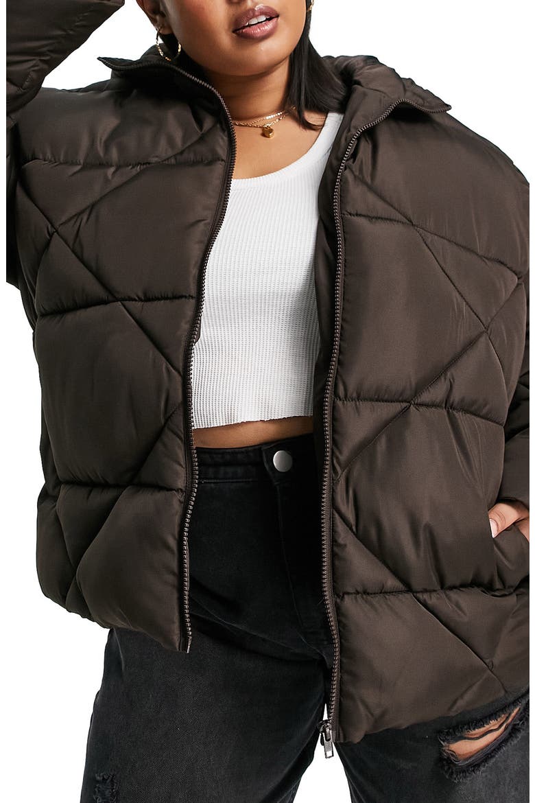 Curve Oversize Quilted Puffer Jacket, Main, color, BROWN