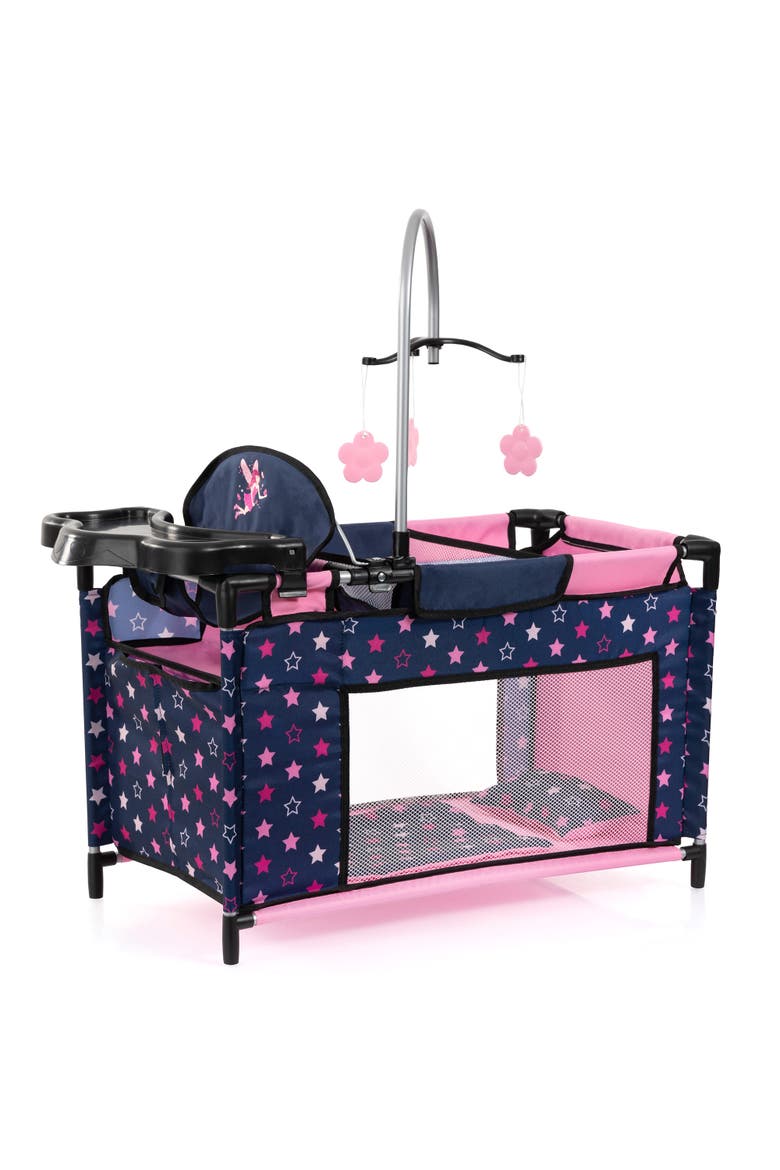 Navy & Pink Multibed Playpen For Dolls With Highchair & Mobile, Main, color, Multicolored