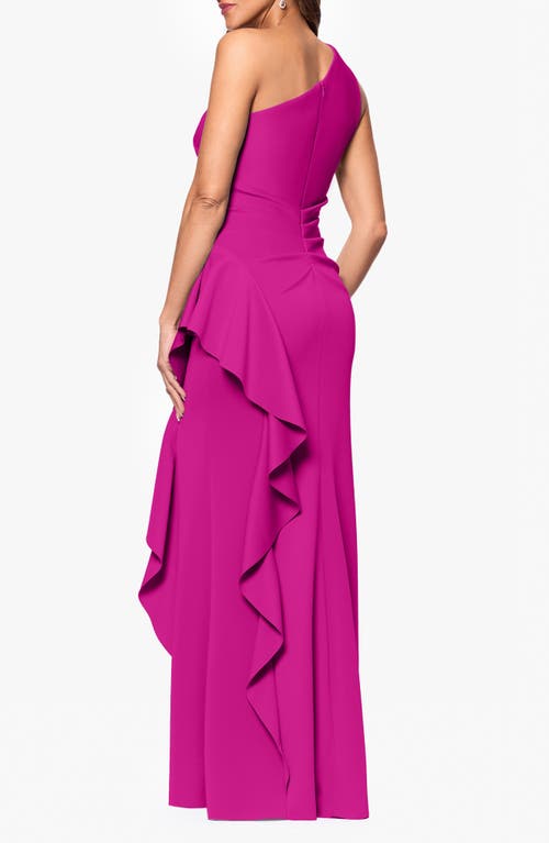 Xscape Evenings One-shoulder Ruffle Scuba Crepe Gown In Orchid