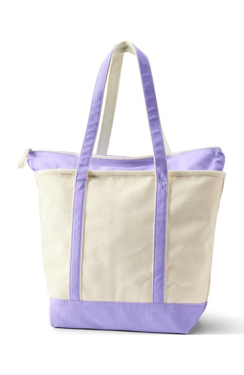 Lands' End Zip Top Long Handle Canvas Tote Bag