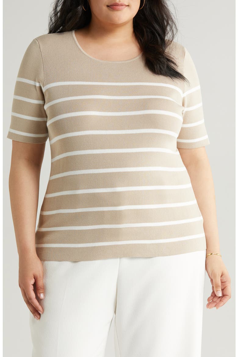 Stripe Short Sleeve Sweater, Alternate, color, SAND IVORY