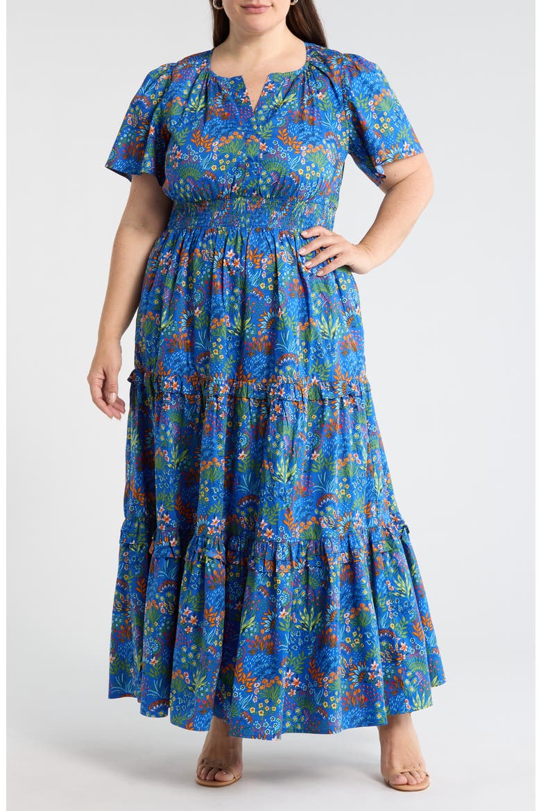 Ruy Floral Palmer Tiered Cotton Maxi Dress, Main, color, BLUE