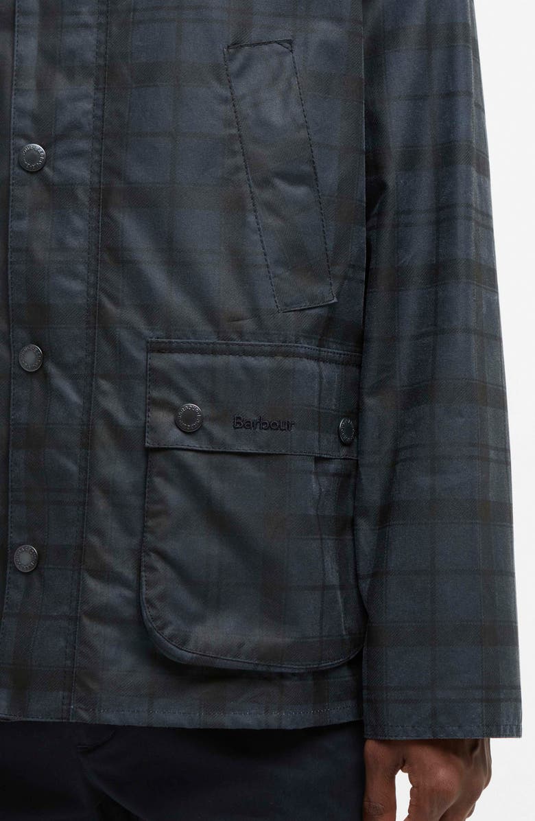 Barbour Ambleside Plaid Water Resistant Waxed Cotton Shirt Jacket, Alternate, color, Navy Tartan