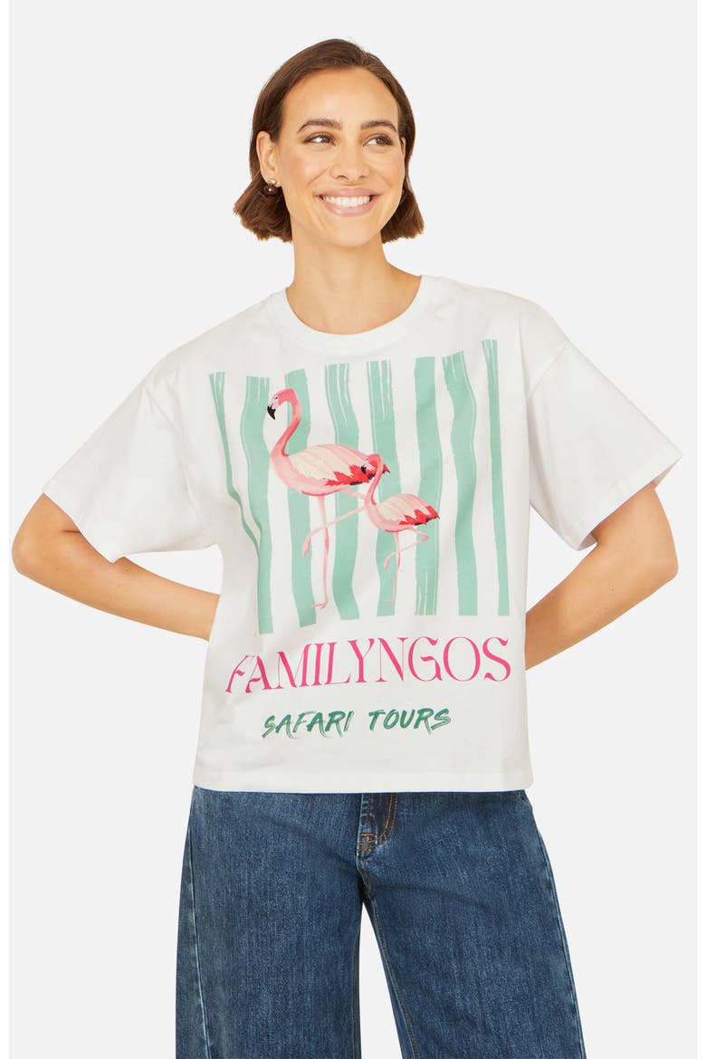 Retro Flamingo Cotton T-Shirt, Main, color, White