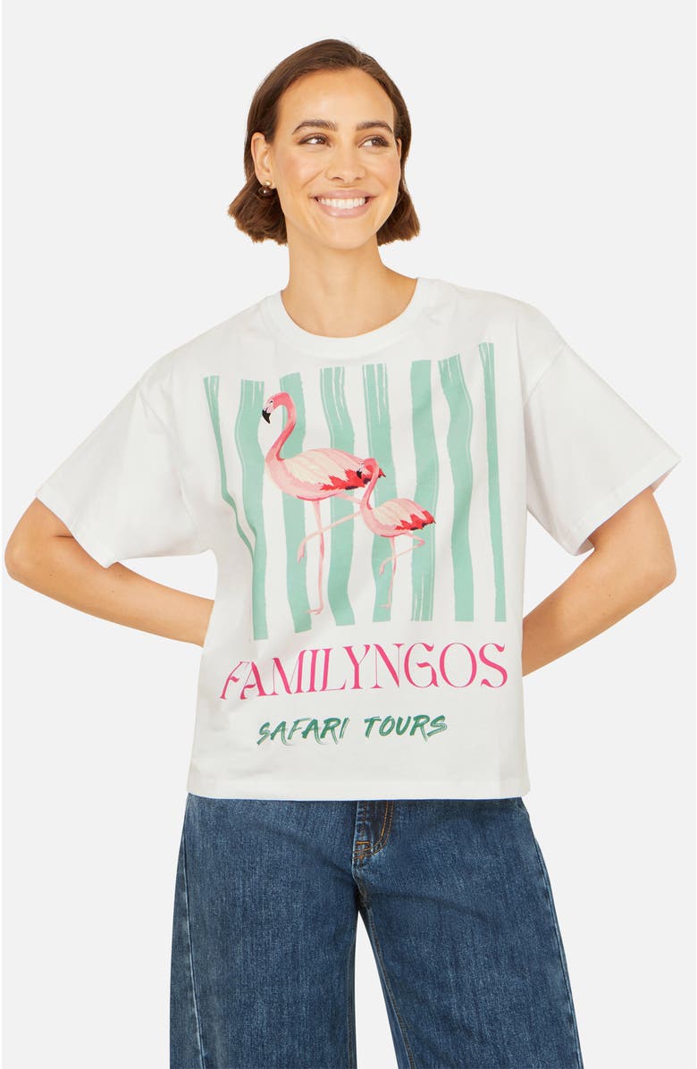 Yumi Retro Flamingo Cotton T-Shirt, Main, color, White