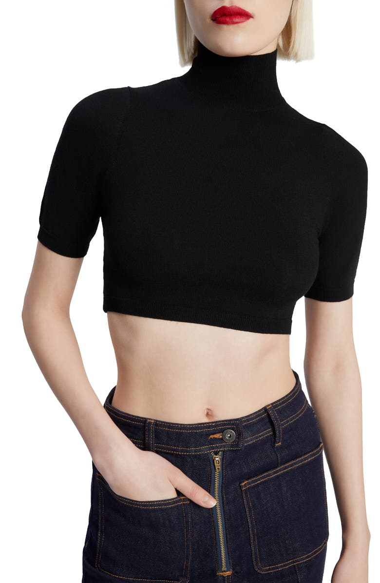 Bardot Jaks Mock Neck Knit Crop Top, Main, color, Black
