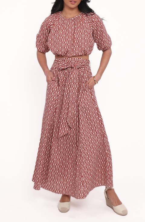 Delilah Cotton Geo Print Crop Top & Skirt Set