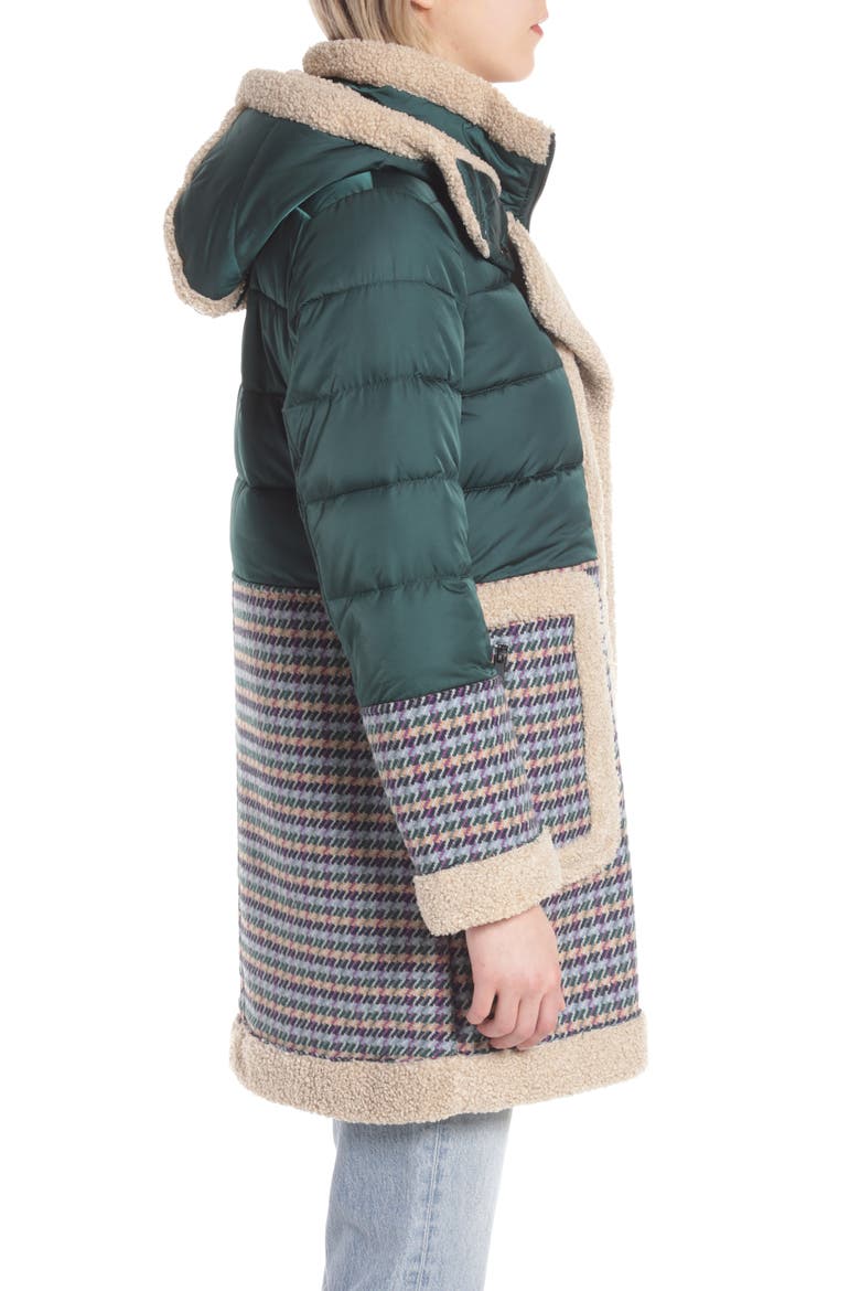 Mix Media Puffer Hooded Coat, Alternate, color, EMERALD/ PURPLE MULTI TWEED