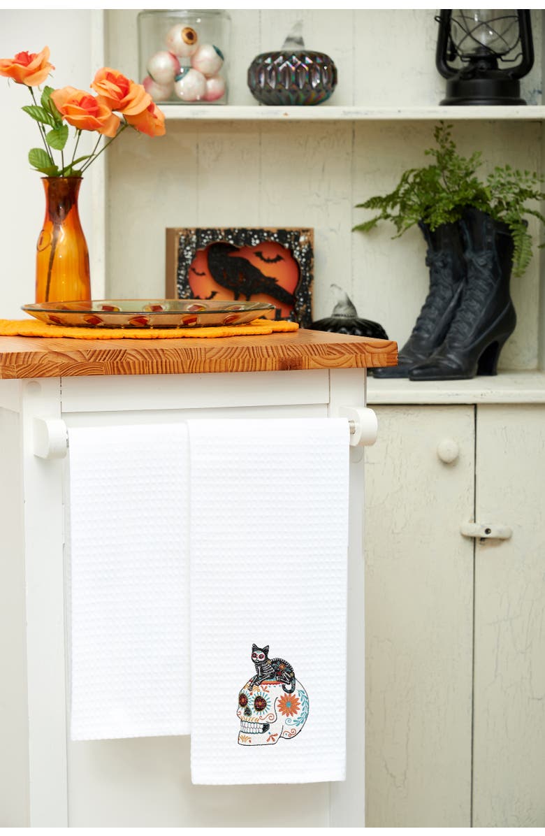 C&F Home Feline Cat Sugar Colorful Waffle Weave Dishtowel, Alternate, color, White