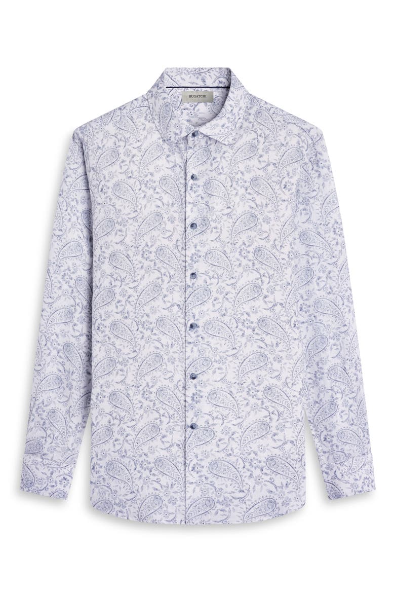 Julian Shaped Fit Paisley Print Linen Button-Up Shirt, Alternate, color, WHITE