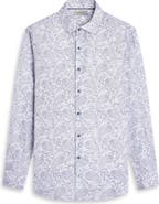 Bugatchi Julian Shaped Fit Paisley Print Linen Button-Up Shirt