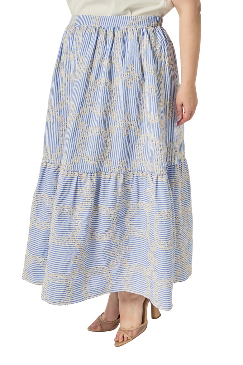 Embroidered Stripe Midi Skirt, Alternate, color, BLUE