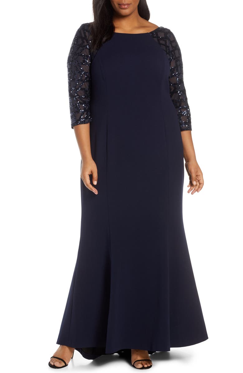 Vince Camuto Sequin Crepe Trumpet Gown, Main, color, 