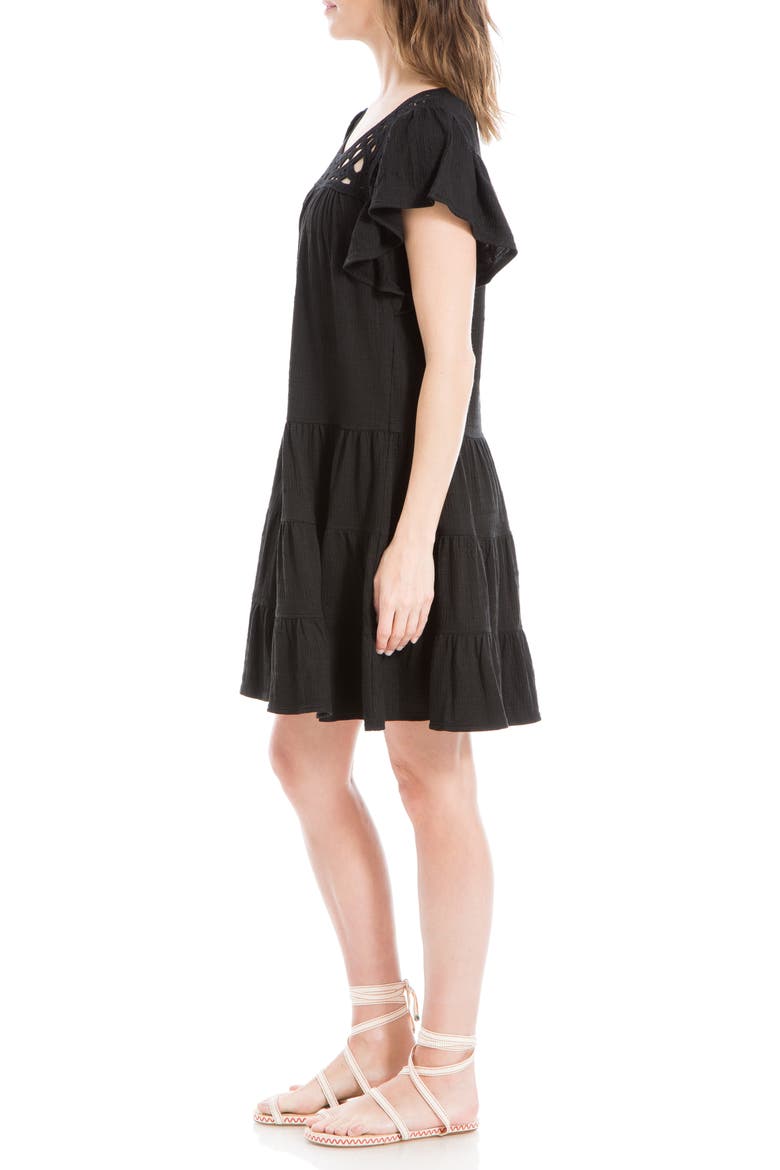 Crochet Trim Tiered Minidress, Alternate, color, BLACK-BLACK