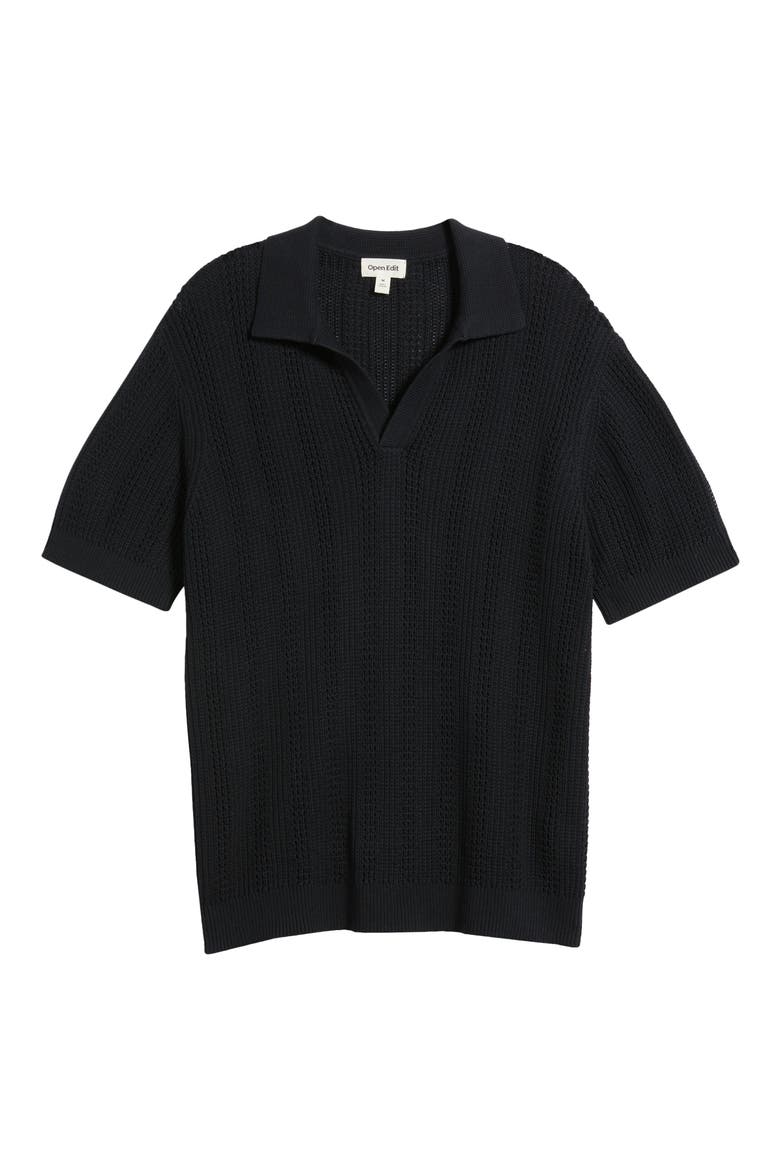 Short Sleeve Polo Sweater, Alternate, color, BLACK CAVIAR
