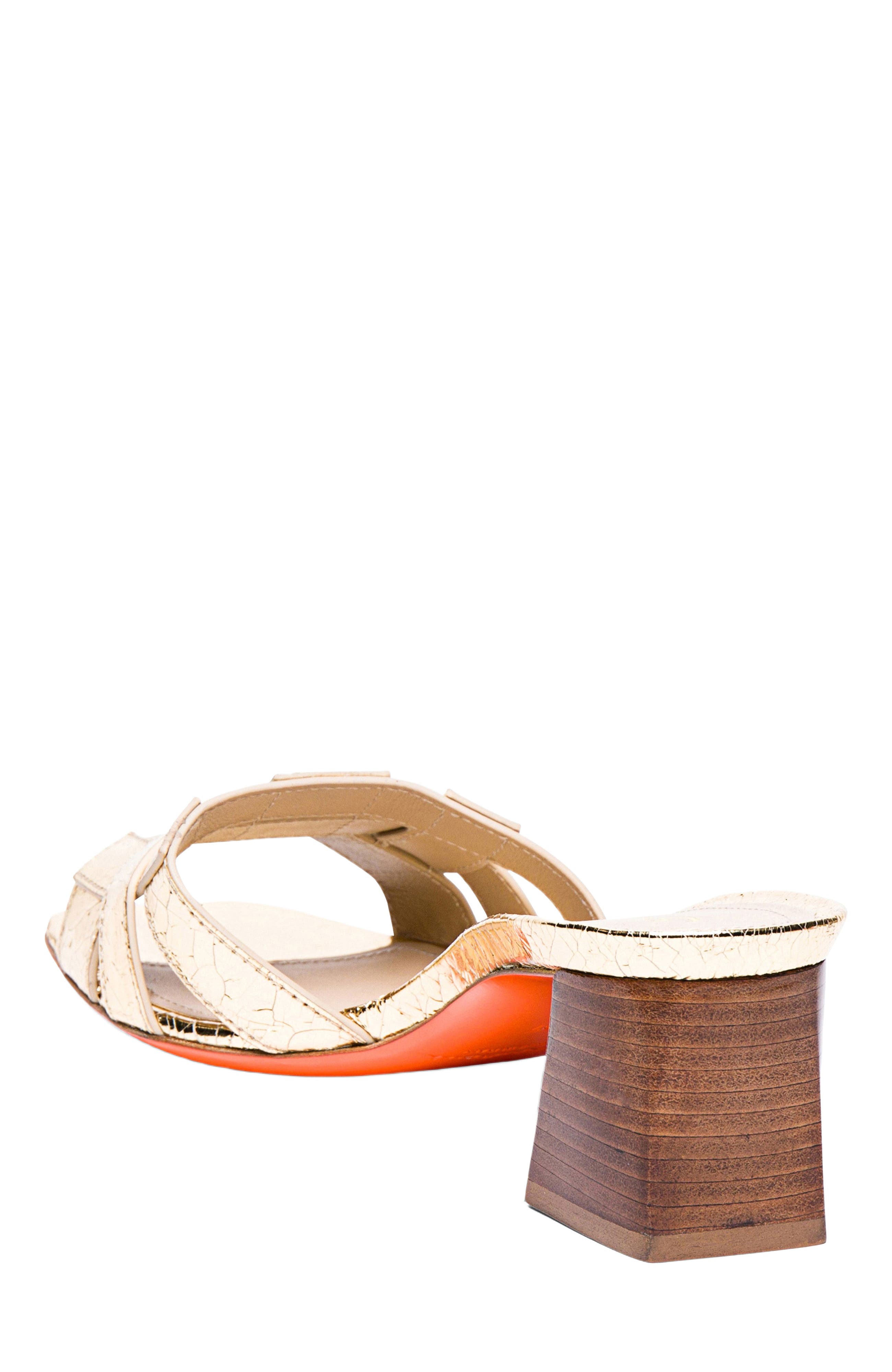 Santoni Women
s leather mid-heel Beyond sandal, Alternate, color, Gold