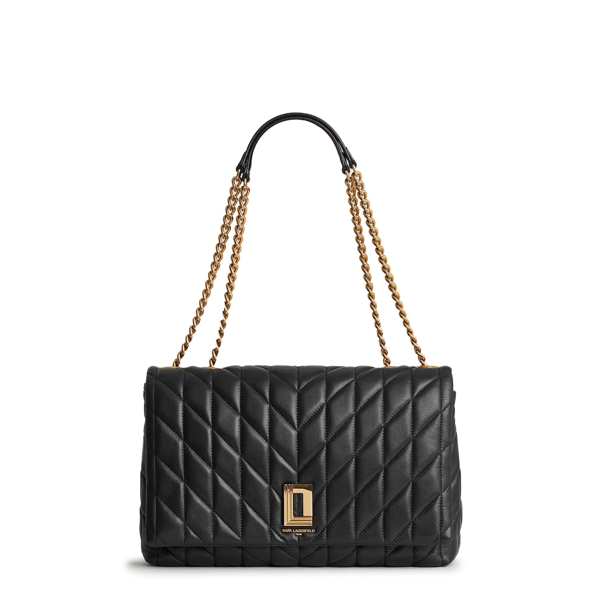 KARL LAGERFELD PARIS Lafayette Shoulder Bag, Main, color, Black/Gold
