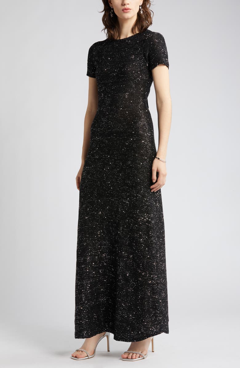 ZOE AND CLAIRE Sequin Short Sleeve Sweater Dress, Alternate, color, Black