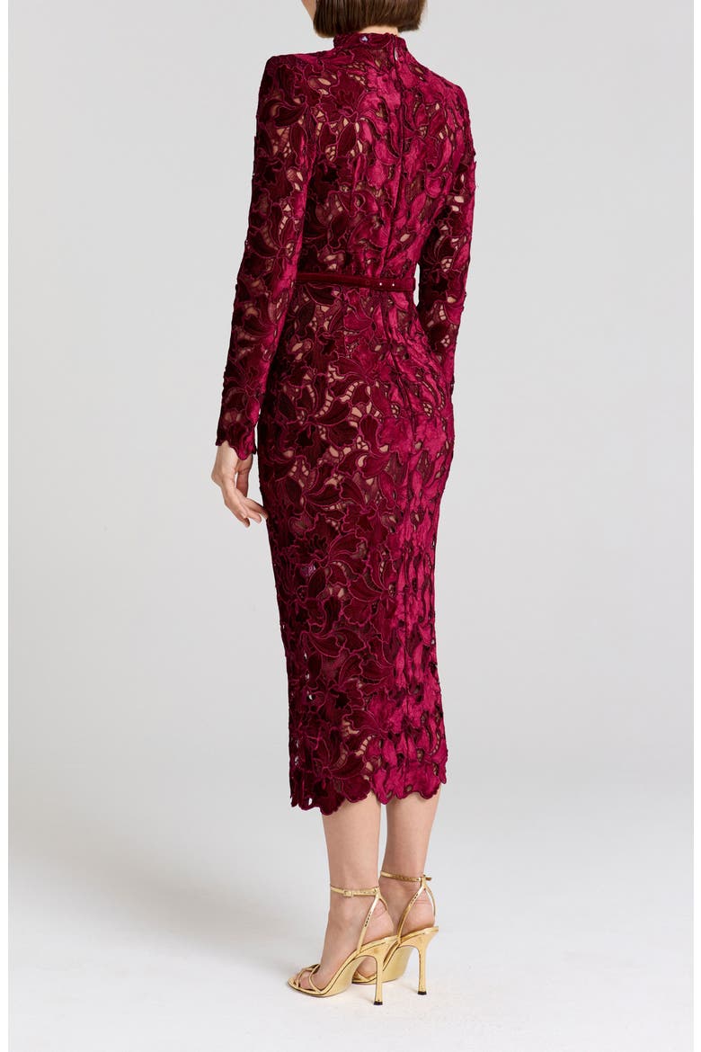 Diane Long Sleeve Lace Sheath Cocktail Dress, Alternate, color, BURGUNDY