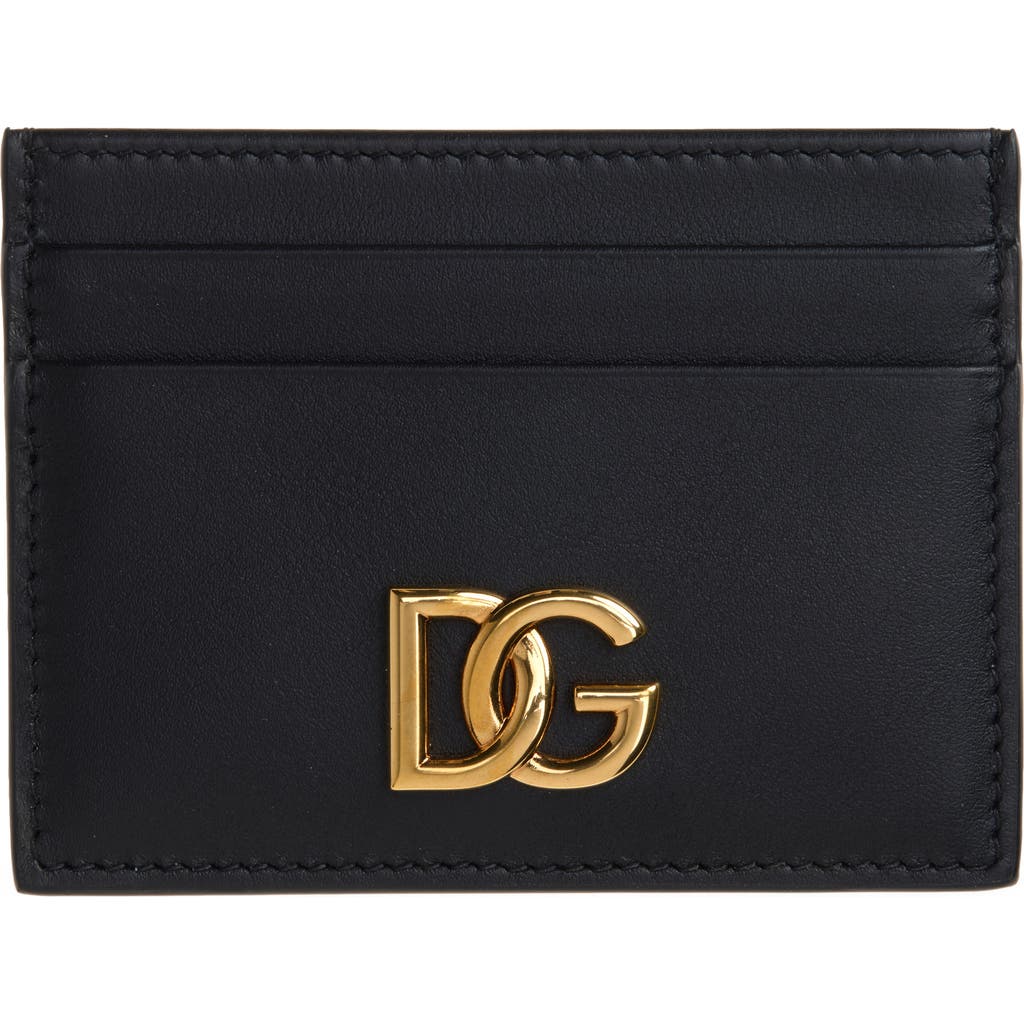 Dolce&Gabbana DG Logo Leather Card Case in 80999 Nero at Nordstrom