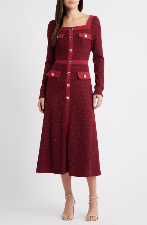 Chiara Sequin Long Sleeve Midi Dress