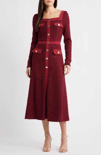 Black Halo Chiara Sequin Long Sleeve Midi Dress