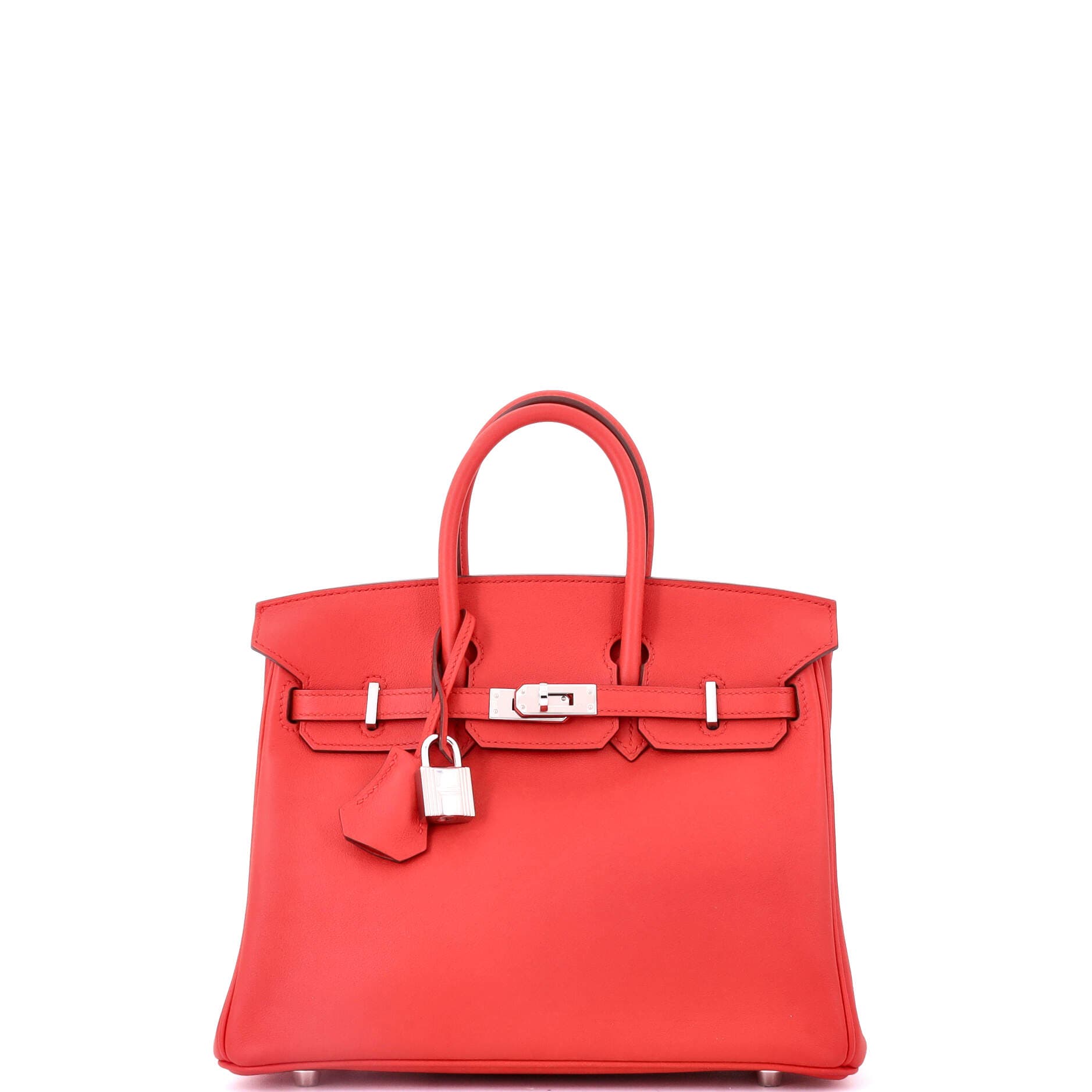 Pre-Owned Hermes Birkin Handbag Red Swift with Palladium Hardware 25, Main, color, 