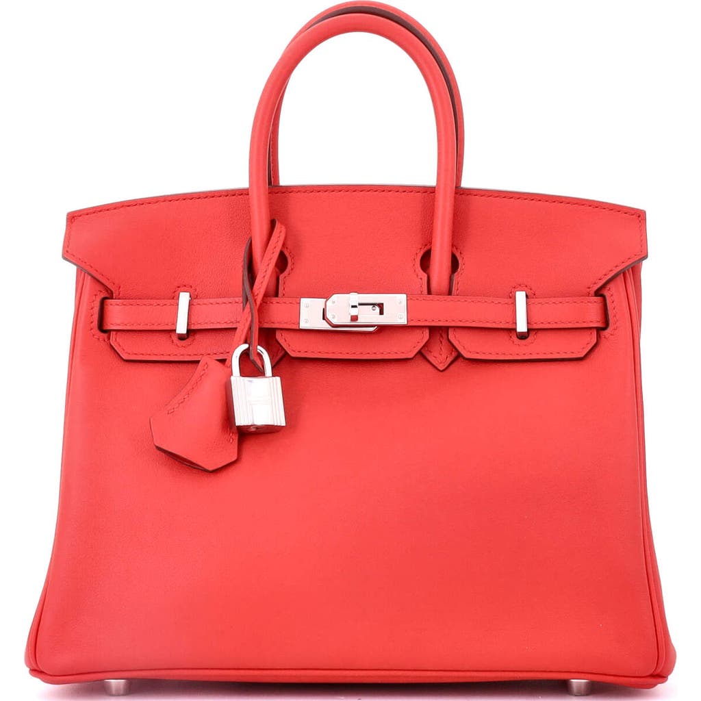 Pre-owned Hermes  Hermes Birkin Handbag Red Swift With Palladium Hardware 25 In Red