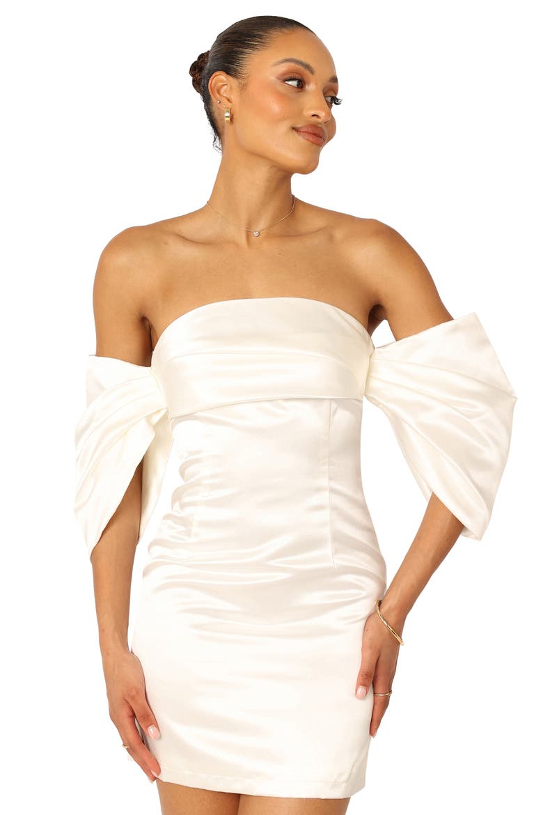Nisha Off the Shoulder Satin Minidress, Alternate, color, WHITE