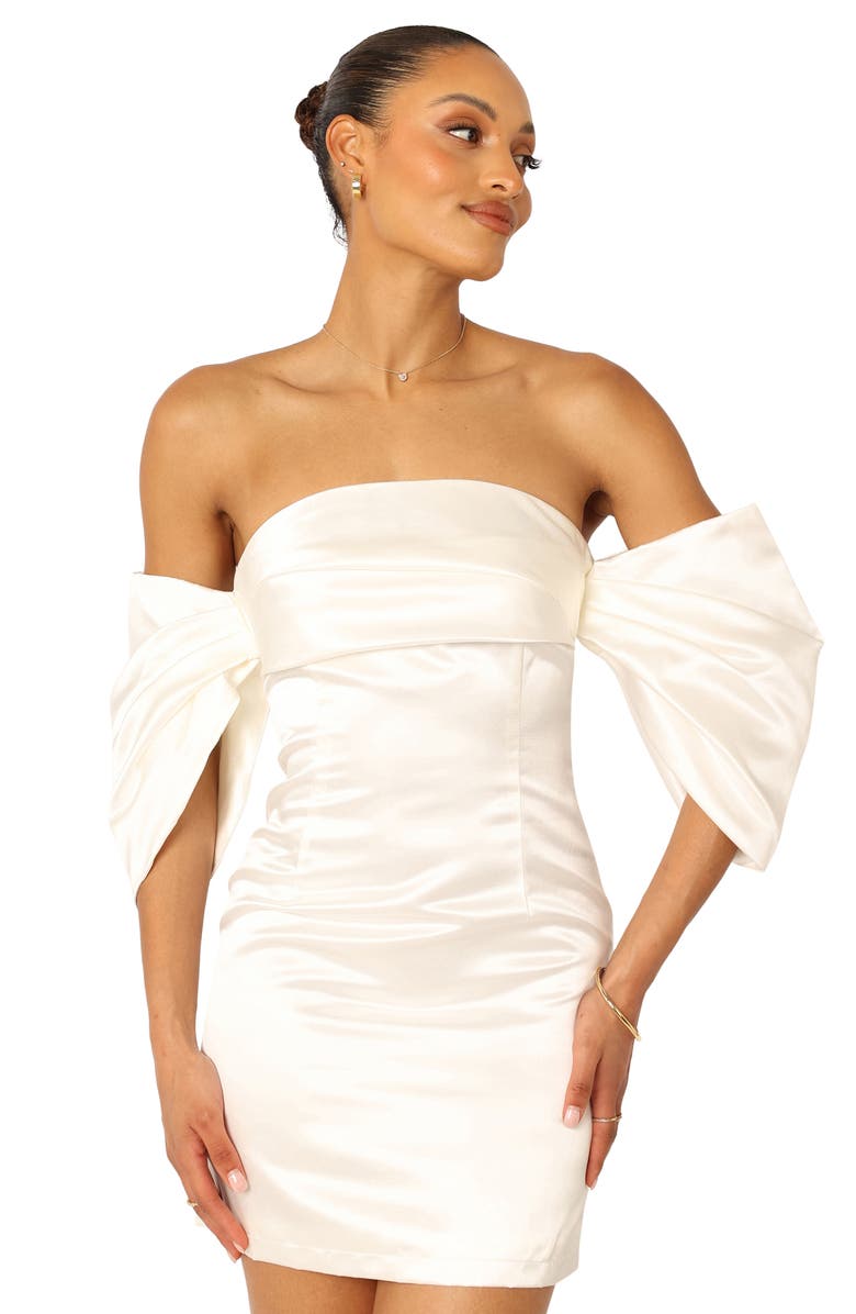 Petal & Pup Nisha Off the Shoulder Satin Minidress, Alternate, color, White
