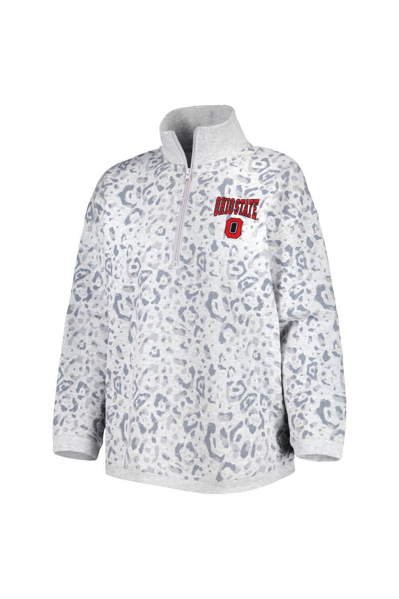 Women's Gameday Couture Heather Gray Ohio State Buckeyes Leopard Quarter-Zip Sweatshirt, Alternate, color, Heather Gray